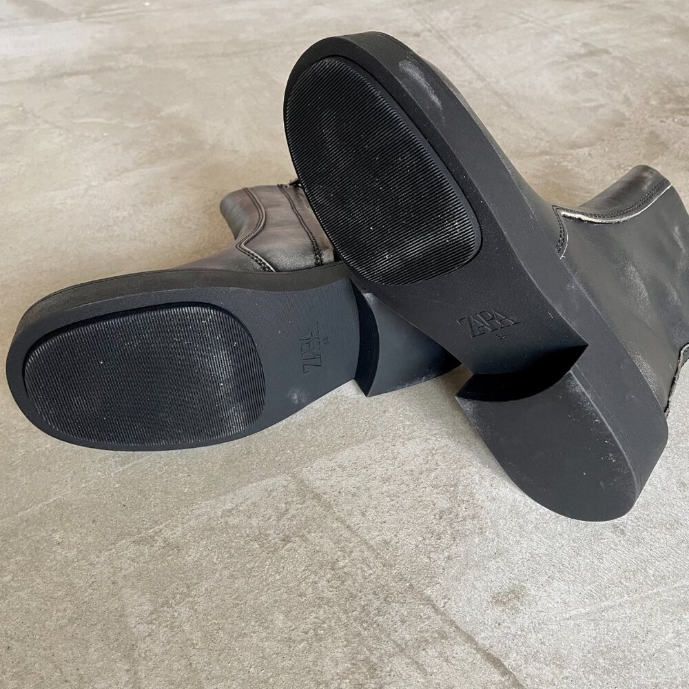 NWT Zara Womens Chunky Sole Leather Zip Ankle Boot 38 - Picture 6 of 11